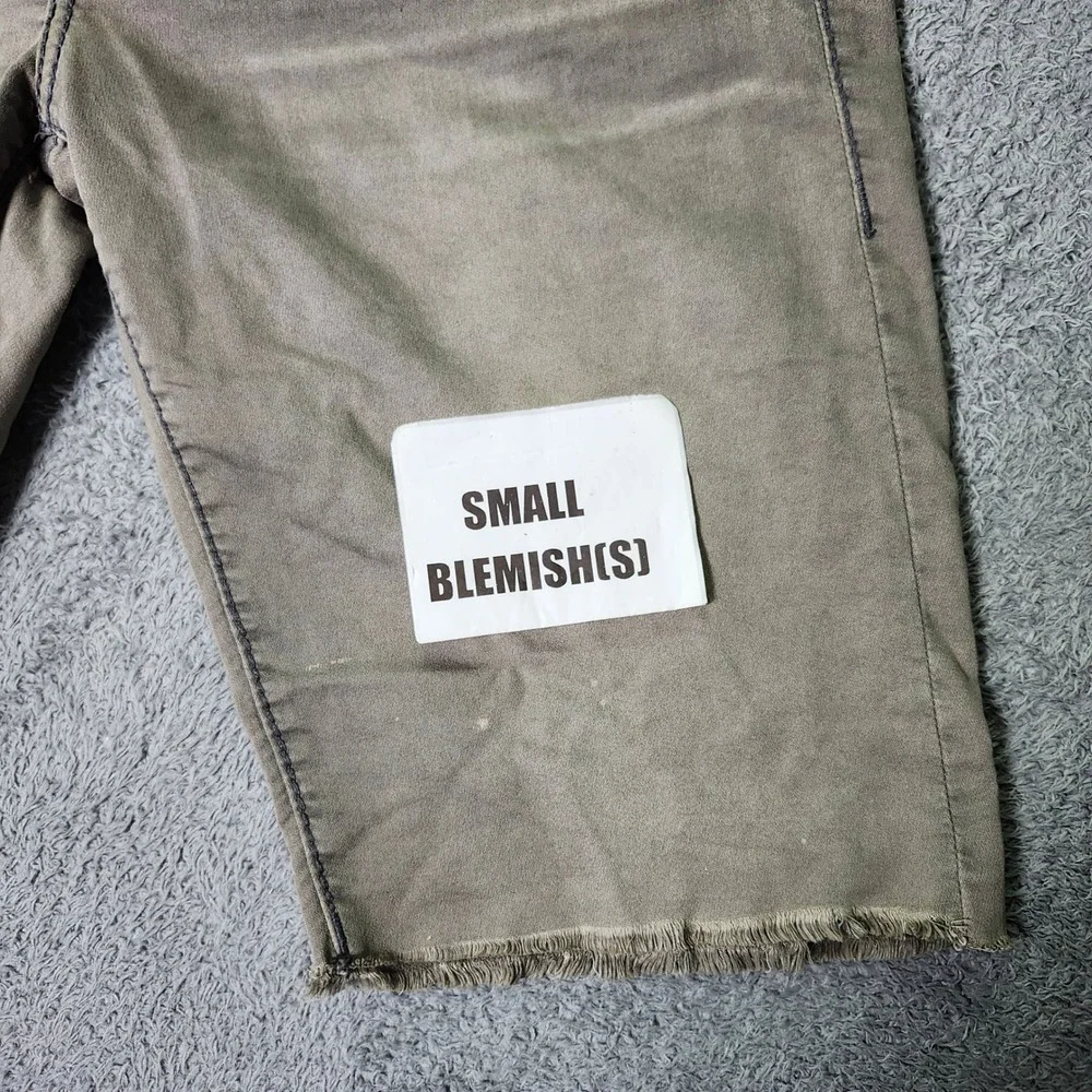 True Religion Mens 33 Denim Shorts Olive Green Raw Hem Contrast Distressed